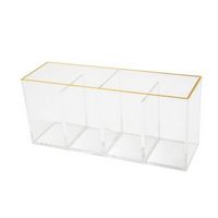 Martha Stewart - Kerry Plastic 4 Compartment Desktop Pen Holder and Organizer with Gold Trim - Cl...