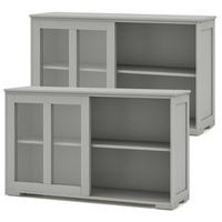 Costway 2-Door Stackable Buffet Sideboard Set of 2 with Sliding Tempered Glass Doors - Gray