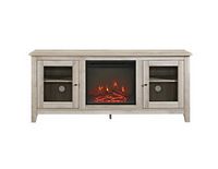 Walker Edison - 58&quot; Transitional Two Glass Door Fireplace TV Stand for Most TVs up to 65&quot; - White...