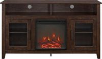 Walker Edison - 58&quot; Tall Glass Two Door Soundbar Storage Fireplace TV Stand for Most TVs Up to 65...
