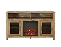 Walker Edison - 58&quot; Tall Glass Two Door Soundbar Storage Fireplace TV Stand for Most TVs Up to 65...