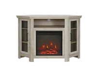 Walker Edison - Glass Two Door Corner Fireplace TV Stand for Most TVs up to 55&quot; - White Oak