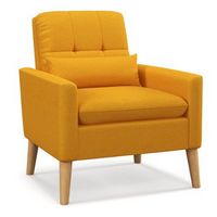 Costway - Mid-Century Modern Linen Accent Chair with Lumbar Pillow - Yellow