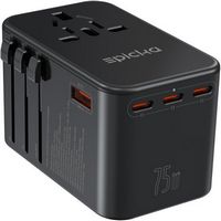 Epicka - GaN 75W Universal Travel Adapter with 3 USB-C PD Fast Charging & 2 USB-A (TA-105 Max, Bl...