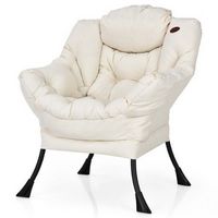 Costway - Modern Polyester Lazy Sofa Chair with Side Pocket - Beige