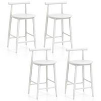 Costway Bar Chair Counter Height Stools Set of 4 with Acacia Wood Frame Supporting Legs - White
