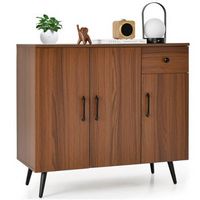 Costway - Buffet Cabinet with 3 Doors & Pull-out Drawer Adjustable Shelves Anti-Tipping Kits - Wa...