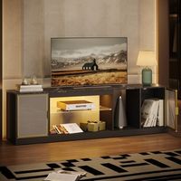 Bestier - TV Cabinet with Storage and LED Light Strips Up to 75" - Black