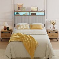 Pinmoco - Full Size LED Linen Upholstered Storage Headboard with Charging Station - Gray - Gray