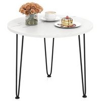 Costway Small Round Coffee Table w/ Thickened Tabletop & Metal Tripod Legs Faux Marble - White