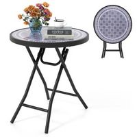 Costway 18" Folding Side Table Round Compact Coffee Table with Tempered Glass Tabletop - Gray