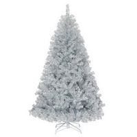 Costway - 6Ft Hinged Unlit Artificial Tinsel Christmas Tree Holiday w/Metal Stand - Silver