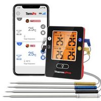 ThermoPro - Bluetooth 4 Probes Wireless Food Thermometer - Black/Red