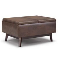 Simpli Home - Owen Tray Top Small Coffee Table Storage Ottoman - Distressed Chestnut Brown