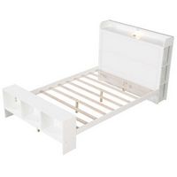 Costway Full Size Bed Frame with Storage Headboard & Footboard LED Bed Frame with 2 USB Ports - W...