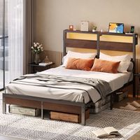 Bestier - Queen Platform Bed Frame with Storage Headboard, LED Lighting, and USB Charging Station...