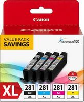 Canon - CLI-281 XL 4-Pack High-Yield - Black, Cyan, Magenta &amp; Yellow Ink Cartridges - Black/Cyan/...