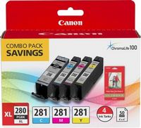 Canon - PGI-280 XL/CLI-281 4-Pack High-Yield - Pigment Black, Standard Capacity - Cyan, Magenta, ...