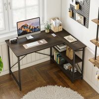 Bestier - Small L-Shaped Corner Gaming Desk with Storage Shelves - 55" Wide - Brown