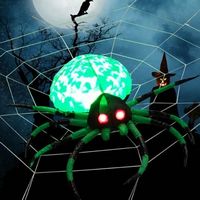 Costway - 5 FT Long Halloween Inflatable Spider with White Net Yard Decor w/Rotating Light - Green