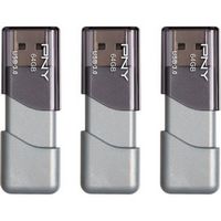 PNY - Turbo Attaché 3 64GB USB 3.0 Type A Flash Drive, 3-Pack - Silver