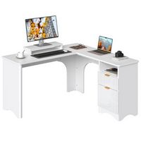 Bestier 55-inch L-Shaped Gaming Desk with File Drawer Monitor Stand and Fluted Panels Office Desk...