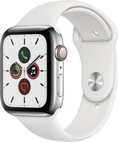 Apple Watch Series 5 (GPS + Cellular) 44mm Stainless Steel Case with White Sport Band - Stainless...