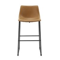 Walker Edison - Industrial Faux Leather Barstool (Set of 2) - Whiskey Brown