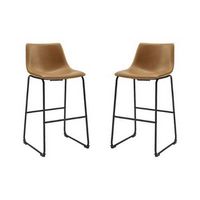 Walker Edison - Industrial Faux Leather Barstool (Set of 2) - Whiskey Brown