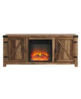 Walker Edison - 58&quot; Modern Farmhouse Barndoor Fireplace TV Stand for Most TVs up to 65&quot; - Rustic Oak