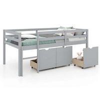 Costway Twin Size Low Loft Bed with 3 Drawers Ladder & Full-length Guardrails Storage - Grey