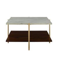 Walker Edison - Modern Square Coffee Table - Faux White Marble/Gold