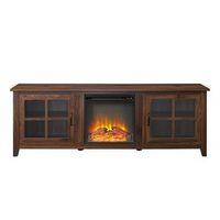 Walker Edison - Traditional Glass Door Cabinet Fireplace TV Stand for Most TVs up to 85&quot; - Dark W...