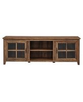 Walker Edison - 70&quot; Farmhouse Glass Door TV Stand Console for Most TVs Up to 80&quot; - Rustic Oak