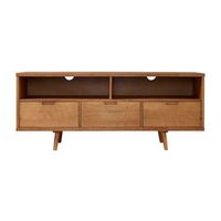 Walker Edison - 58&quot; Mid-Century Modern 3-Drawer Wood TV Stand for TVs up to 65&quot; - Caramel