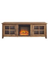 Walker Edison - 70&quot; Traditional Glass Door Cabinet Fireplace TV Stand for Most TVs up to 80&quot; - Ru...