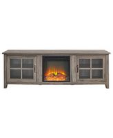 Walker Edison - 70&quot; Traditional Glass Door Cabinet Fireplace TV Stand for Most TVs up to 80&quot; - Gr...