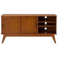 Simpli Home - Draper Mid Century TV Cabinet for Most TVs Up to 66&quot; - Teak Brown