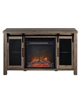 Walker Edison - Rustic Two Sliding Door Fireplace TV Stand for Most TVs up to 52&quot; - Grey Wash