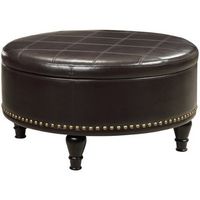 OSP Home Furnishings - Augusta Mid-Century Bonded Leather Ottoman With Inner Storage - Espresso
