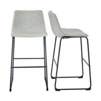 Walker Edison - Industrial Faux Leather Barstool (Set of 2) - Gray