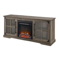 Walker Edison - Farmhouse Glass Door Long Handle Fireplace TV Stand for Most TVs up to 65&quot; - Grey...