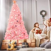 Costway - 7.5Ft Hinged Artificial Christmas Tree Full Fir Tree New PVC with Metal Stand - Pink