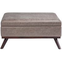 Simpli Home - Owen Square Mid-Century Modern Faux Air Leather Ottoman With Inner Storage - Distre...