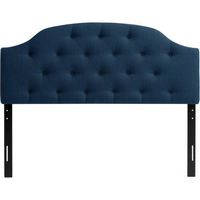 CorLiving - Diamond Button Arched Panel Tufted Fabric Double/Full Headboard - Navy Blue