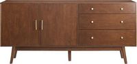 Walker Edison - Mid-Century Modern 2-Shelf 3-Drawer Sideboard - Walnut