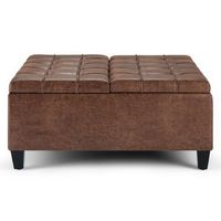 Simpli Home - Harrison 36 inch Wide Transitional Square Coffee Table Storage Ottoman in Faux Leat...