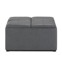 Simpli Home - Avalon 35 inch Wide Contemporary Square Coffee Table Storage Ottoman - Stone Gray