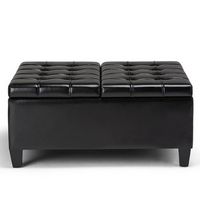 Simpli Home - Harrison 36 inch Wide Transitional Square Coffee Table Storage Ottoman Faux Leather...