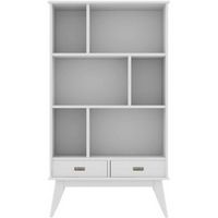 Simpli Home - Draper Mid-Century Modern Solid Hardwood 6-Shelf 2-Drawer Bookcase - White
